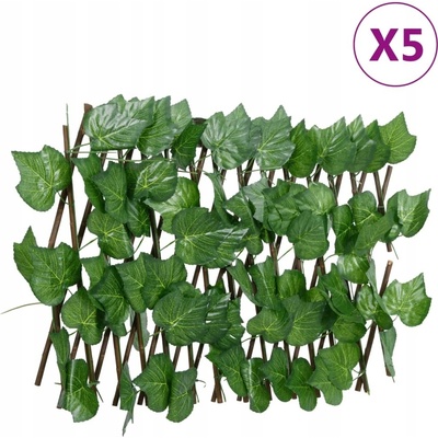 vidaXL Treláže umělé listy vinné révy roztahovací zelené 5ks 180x20 cm