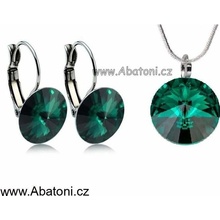 Swarovski Elements Rivoli vlepený krystal Stříbrná sada náušnice a přívěsek s řetízkem zelené kulaté 39352.5 Emerald zelená tmavá smaragdová brčálová