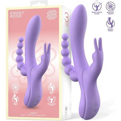 Engily Ross Lindsay Liquid Silicone Flexible 2 Motors Vibe with Anal Chain Lila