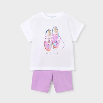 Mayoral Комплект къс клин лилав и бяла тениска за мини момиче Mayoral