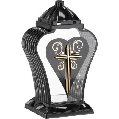 Cintorínsky lampáš Amfora s krížom, čierny, 35 cm