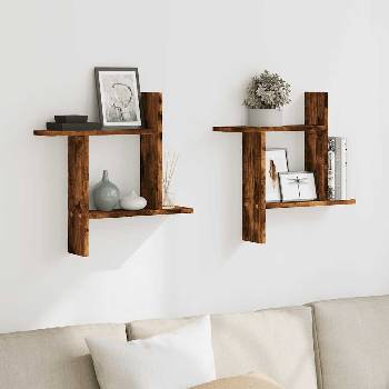 vidaXL Стенни рафтове, 2 бр, опушен дъб, 50x12x50 см, инженерно дърво (853258)
