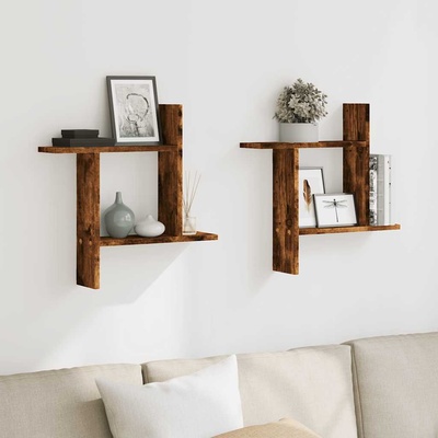 vidaXL Стенни рафтове, 2 бр, опушен дъб, 50x12x50 см, инженерно дърво (853258)