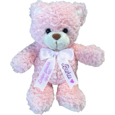 Плюшено мече Вики с надписана панделка, розово, 30 см (46077-Н2)