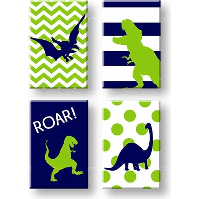 Obraz dinosaurov na plátne do detskej izby — 4-dielny set - 60x40 cm