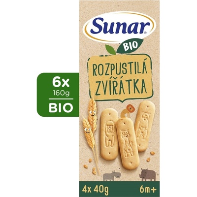 Sunar BIO sušenky rozpustilá zvířátka 6 × (4× 40 g)