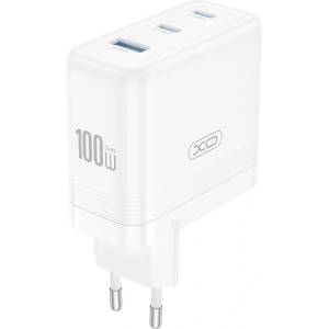 XO Супер-бързо зарядно XO CE35 PD 100W, 2x USB-C, 1x USB, Бяло (CE35)