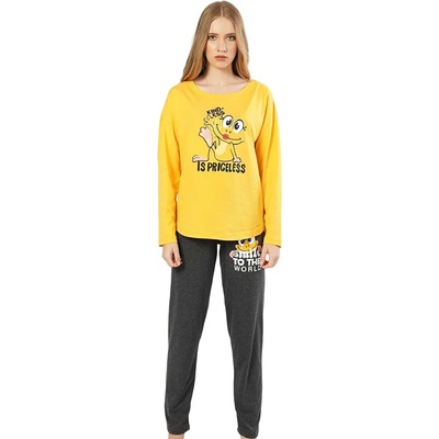 Пижама в жълт и графитено сив цвят с жаба