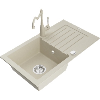 Mexen Pablo гранитна мивка с 1 корито с отцедник и кухненска батерия Carla, (6510-69-670700-69)