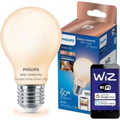 WiZ LED žiarovka E27 A60 7W = 60W 2700-6500K SMART FILAMENT WiFi Philips