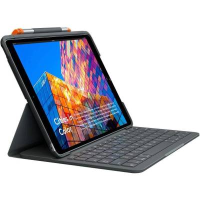Logitech Slim Kayboard Folio - безжична клавиатура, кейс и поставка за iPad Air 3 (2019) (тъмносив)
