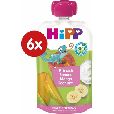 HIPP BIO vrecko Broskyňa-Banán-Mango-Jogurt 6 x 100 g