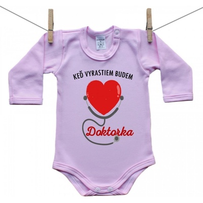 Boodyy Ružové Body s dlhým rukávom Keď vyrastiem budem doktorka