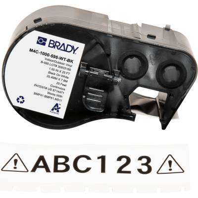 Brady M4C-1000-595-WT-BK / 170833, 25.40 mm x 7.62 m, Винил, черен печат / бял фон (170833)