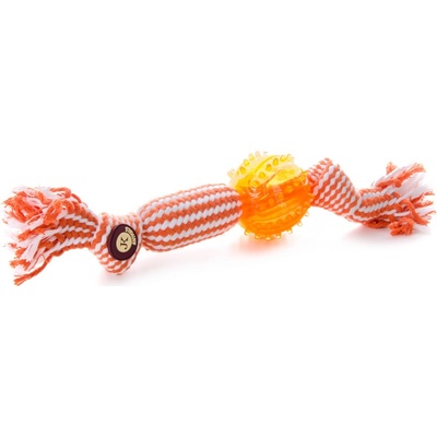 JK Animals bavlněné pískací přetahovadlo s míčem 33 cm oranžový