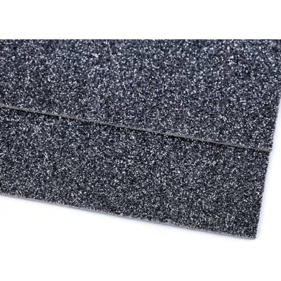 Pěnová guma Moosgummi s glitry antracit 20x30 cm - 2ks