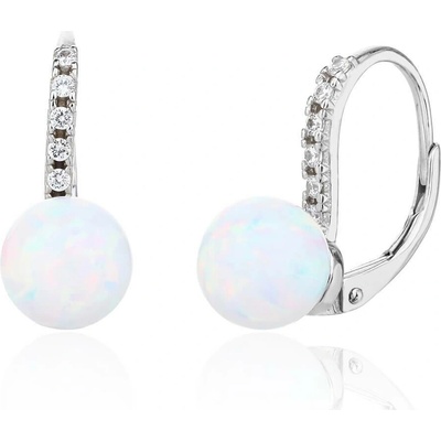 Bealio 13652 stříbrné náušnice s kulatým BÍLÝM OPÁLEM 8 mm 03-13652-3636