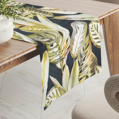 Biante Zamatový behúň Tamara TMR-010 Zlaté tropické listy na zelenom 20x120cm