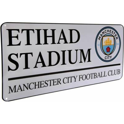 CurePink: | Kovová cedule na zeď FC Manchester City: Etihad Stadium (40 x 18 cm) [2696]