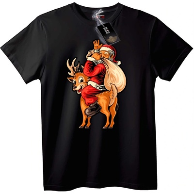 NOONEBRAND Коледна тениска Санта на елен - 7XL, Black