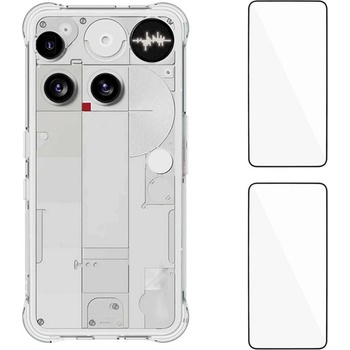 Nothing WANLONFENG Защитен TPU Калъф за Nothing Phone (3) 5G- 4 ъглова защита, вкл. 2 броя Стъклени протектори, Прозрачен