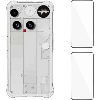 Nothing WANLONFENG Защитен TPU Калъф за Nothing Phone (3) 5G- 4 ъглова защита, вкл. 2 броя Стъклени протектори, Прозрачен