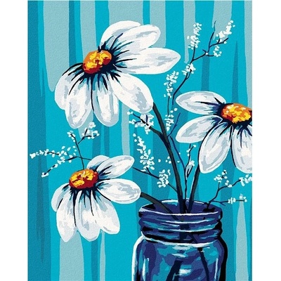Zuty Malování podle čísel Kopretiny ve sklenici 80 x 100 cm bez rámu a bez vypnutí plátna