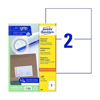 Etikety univerzálne 210x148mm Avery A4 100 hárkov