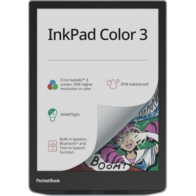 PocketBook Цветен електронен четец PocketBook InkPad Color 3 PB743K3 - 7.8" E Ink Kaleido 3, 32GB, SMARTlight, IPX8 водоустойчив, Dual Wi-Fi, Bluetooth 5.0, Сребрист