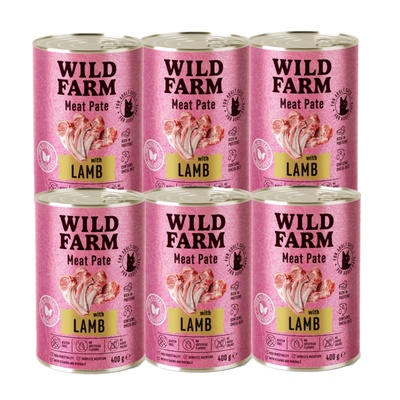 WILD FARM Пастет с агнешко месо 6x400 г - безглутенова храна за котки