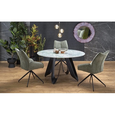 Halmar Кръгла маса giovani зелен мрамор/ черно