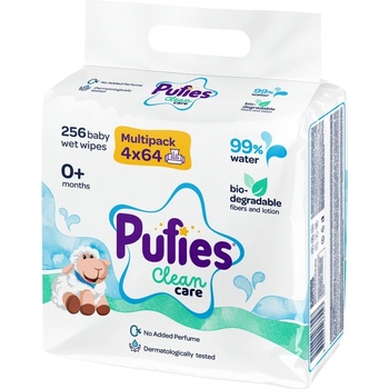 Pufies Бебешки влажни кърпички Pufies Clean care - 99% вода, multipack 4 x 64 броя (3800024037047)