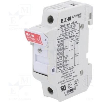 BUSSMANN CHM1DIU Zásuvka; 10,3x38mm; na přípojnici DIN; 32A; 690VAC; Póly: 1; IP20