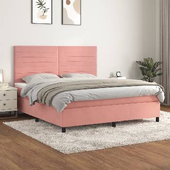 vidaXL Боксспринг легло с матрак, розово, 180x200 см, кадифе (3143102)