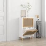 vidaXL Шкаф за обувки бял 52x25x80 см инженерно дърво и ратан (345645)