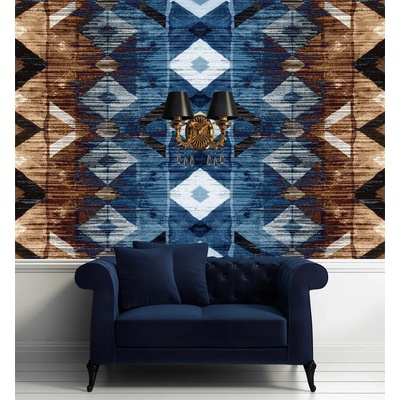 Gario Fototapeta Geometrický vzor, modro-hnedá tapiséria Materiál: Vliesová, rozmery 200 x 140 cm