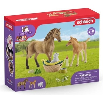 Schleich 42432 Set hříbě a Quarter kůň se štěňátkem a doplňky