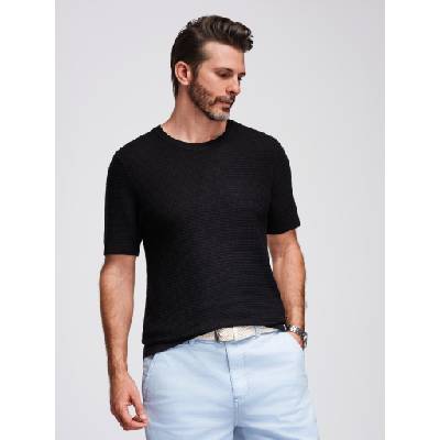 Ombre Clothing Мъжка структурирана плетена тениска - черна Ombre Clothing | Cheren | МЪЖЕ | S