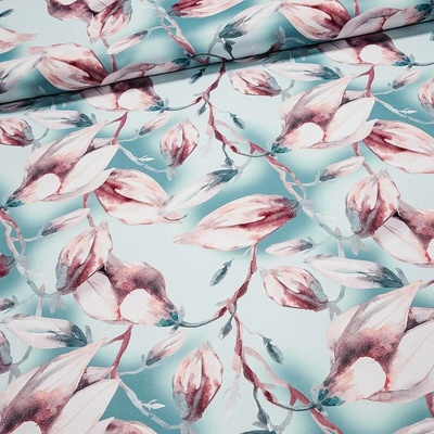 Orbytex zatemňovací závěs, blackout 10098/02 magnolie na tyrkysové, šířka 150cm (látka v metráži)