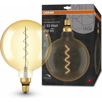 Osram zlatá vintage stmievateľná LED žiarovka E27 4,8 W GLOBE, teplá biela 4058075761698