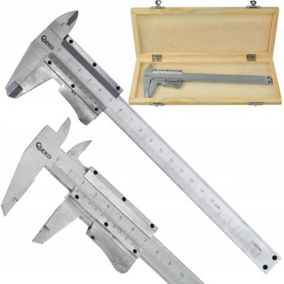 GEKO Měřítko posuvné kovové, 0-150mm x 0,02, dřevěná krabička