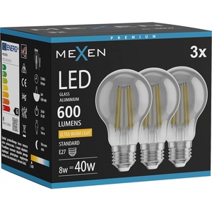 Mexen Vintis 3x LED филаментна крушка E27, A60, 8W, Топла - 2200K, 600 lm, пушек - L150-E27-0822-70x03 (L150-E27-0822-70x03)
