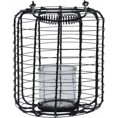 Lampa kov drátěná 185x240mm se závěsem na svíčku, černá