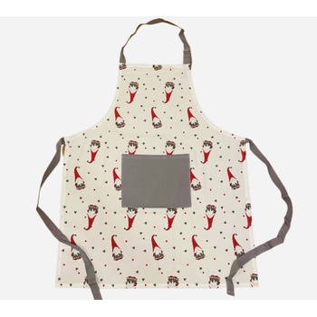 TiaHome Kuchynská zástera bavlnená Vianočná škriatkovia biely