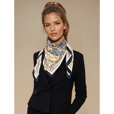 Classic Scarf Bílý šátek se vzorem antických ornamentů meandr