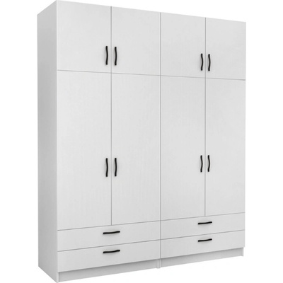 TopMebel Victoria четирикрилен гардероб от меламин с надстройка в бял цвят 200×60×240 см