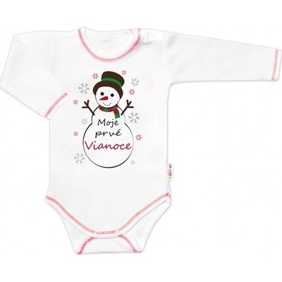 Baby Nellys Body dlouhý rukáv Moje prvé Vianoce Sněhulák bílé