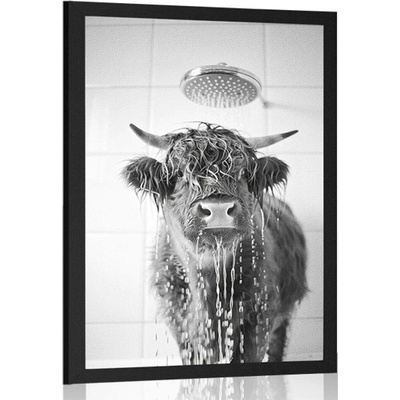 Plakát kráva ve sprše - 60x90 black
