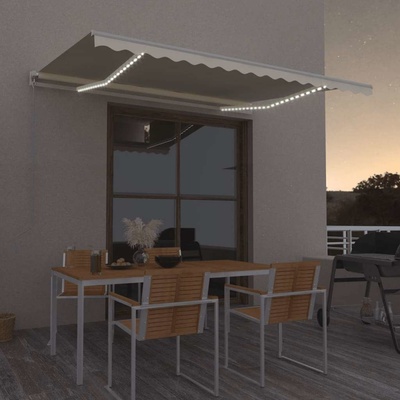 ZBXL Ručně zatahovací markýza s LED světlem 400 x 300 cm krémová
