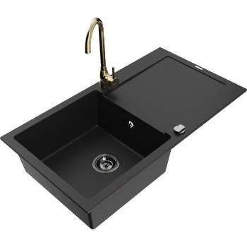 Mexen Leo гранитна мивка 1-камерна с отцедник и кухненски смесител Telma, черен - 6501-77-670200-50-B (6501-77-670200-50-B)